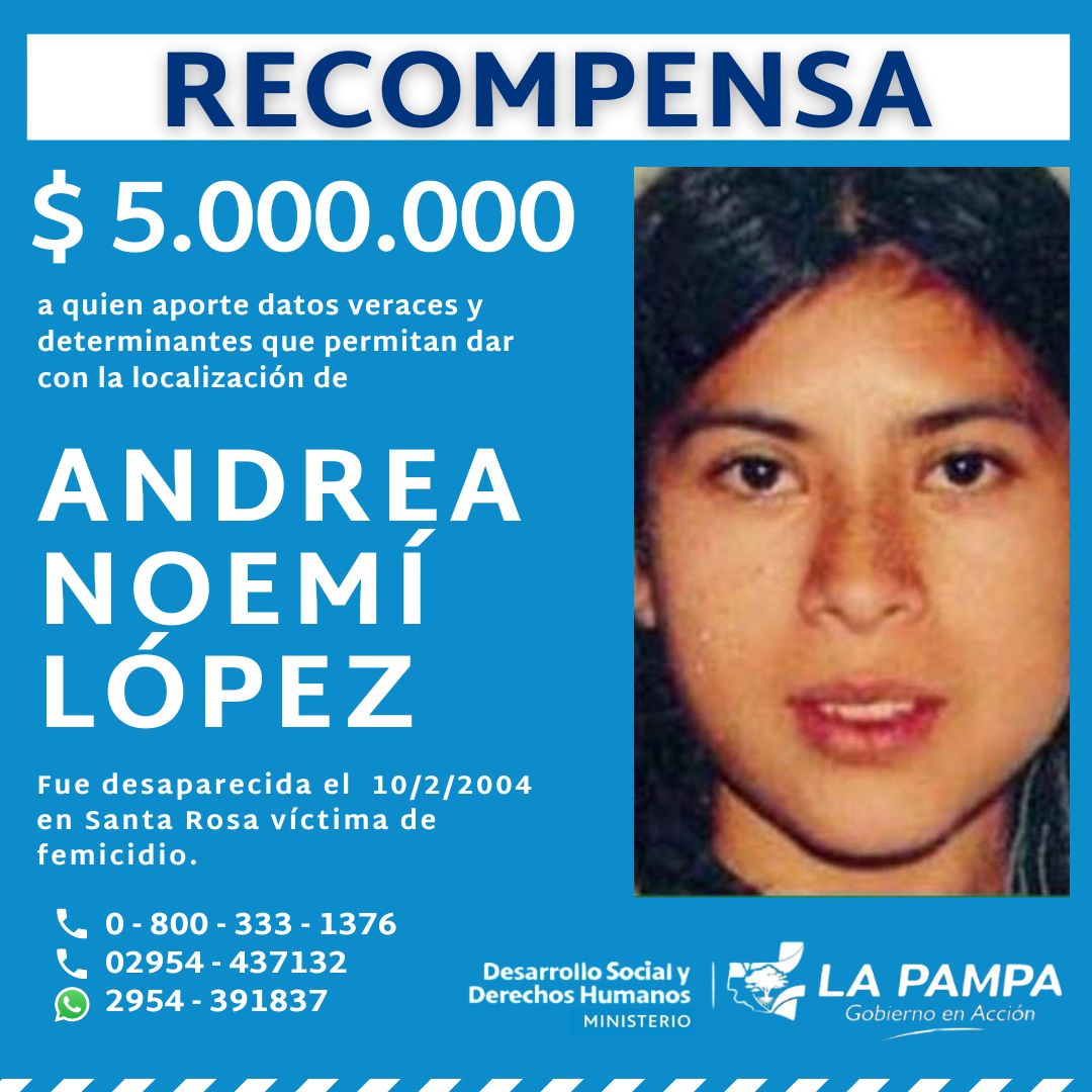 Aumentaron a 5 millones de pesos la recompensa por datos sobre Andrea López