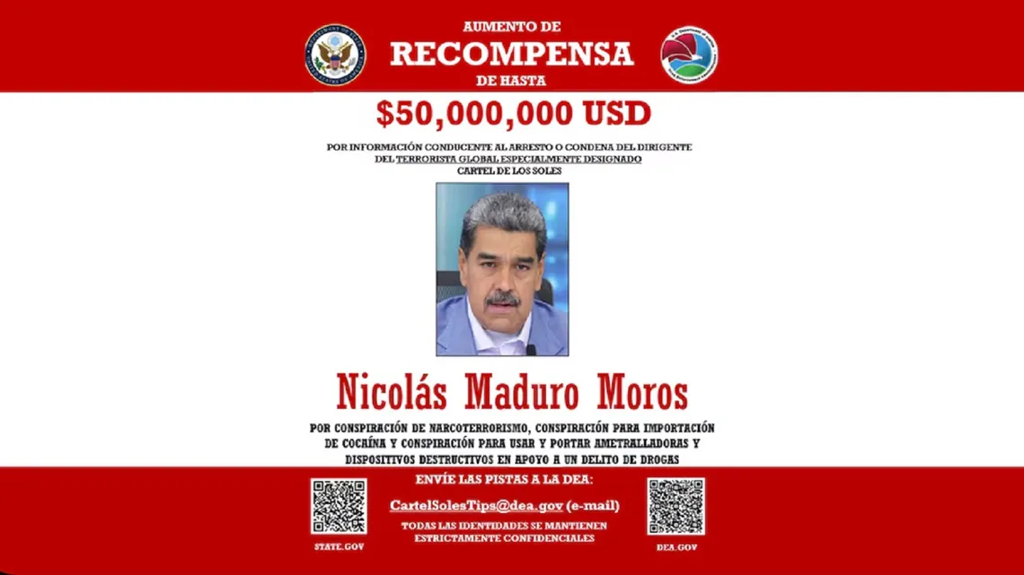 50 millones de dólares: Estados Unidos duplicó la recompensa por Maduro